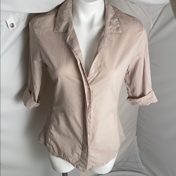 James Perse Clean Contrast Panel beige fitted button down shirt - Picture 1 of 9